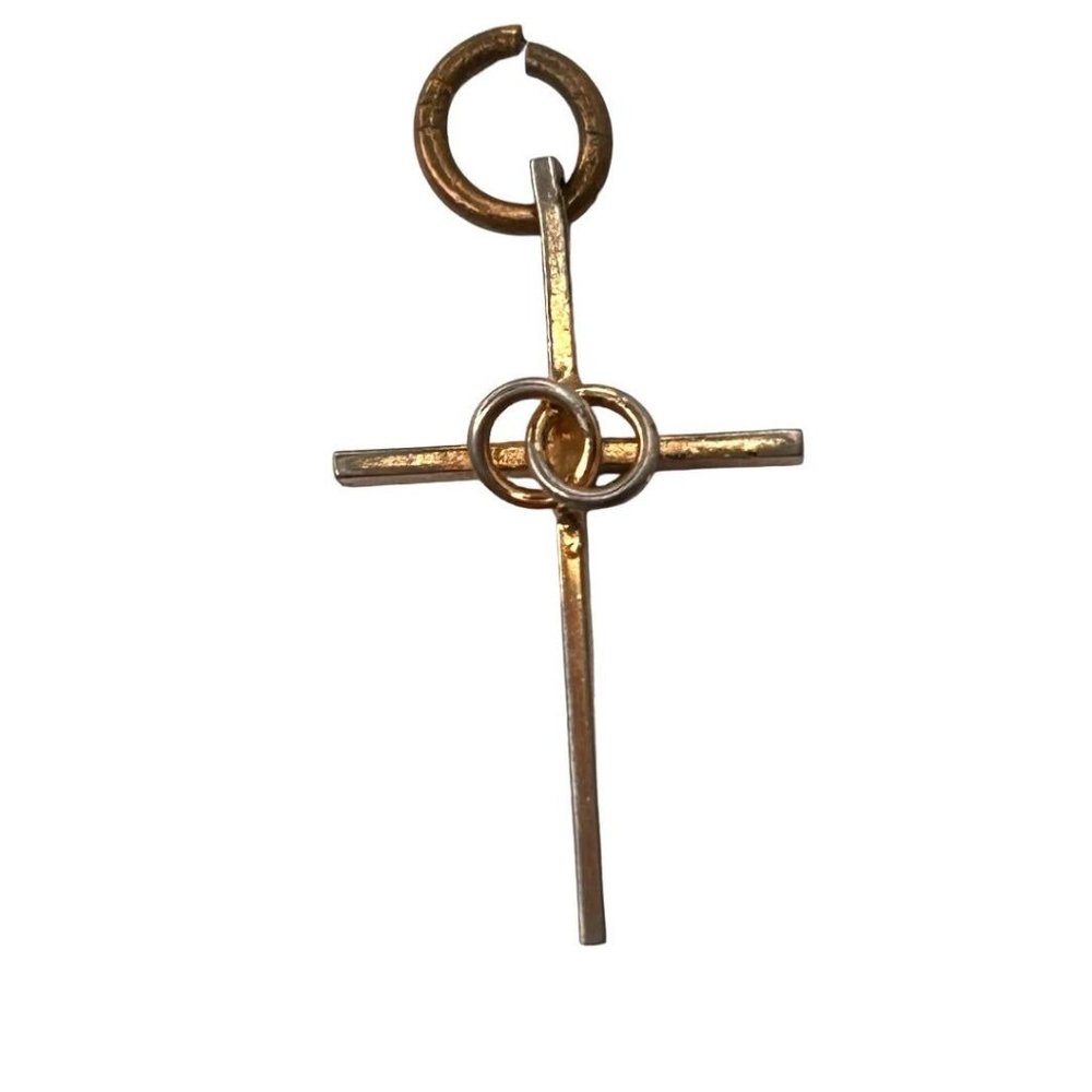 Vintage Goldtone Wedding Cross Pendant 1" Interlocking Circles